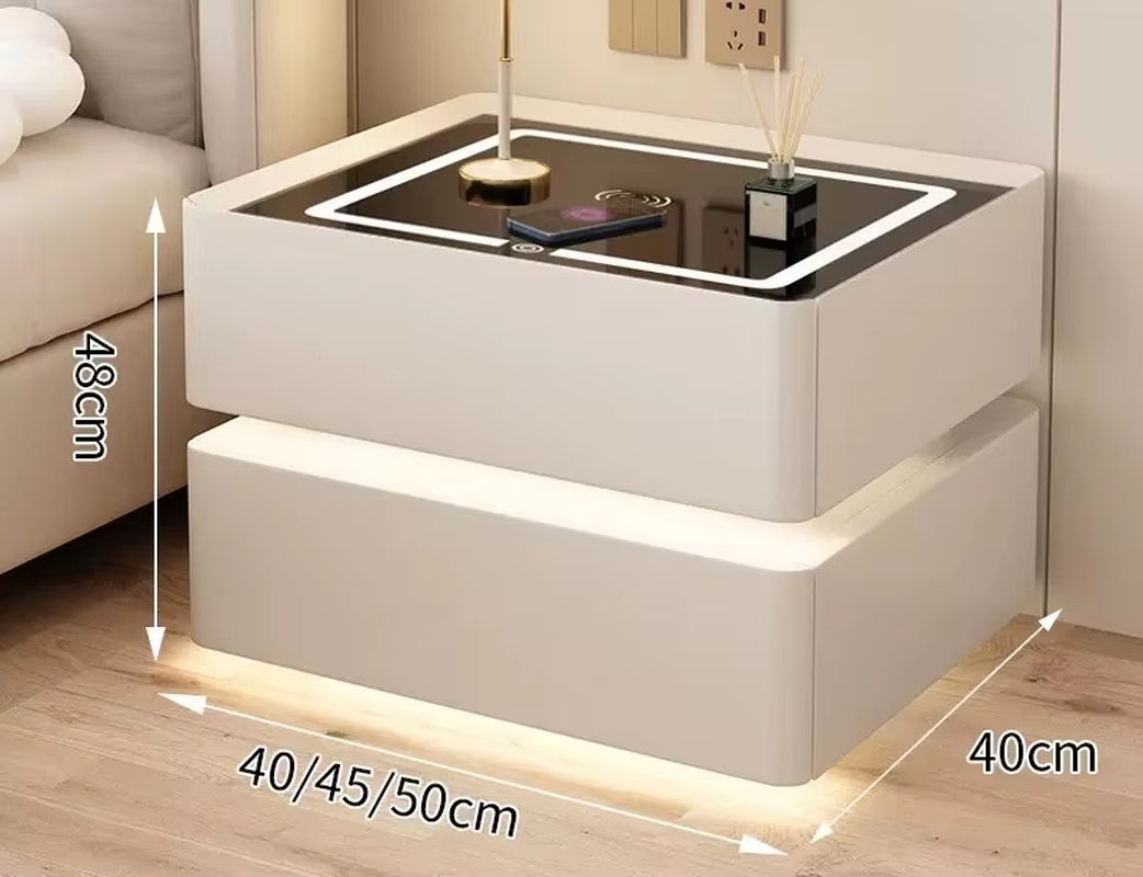 Smart Wooden Bedside Table with Wireless Charging