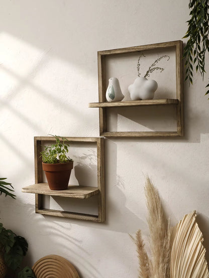 Rustic Wooden Floating Wall Shelves