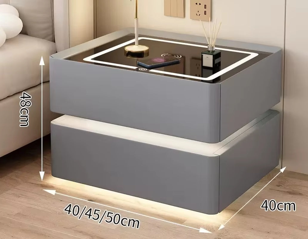 Smart Wooden Bedside Table with Wireless Charging