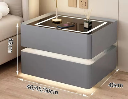 Smart Wooden Bedside Table with Wireless Charging