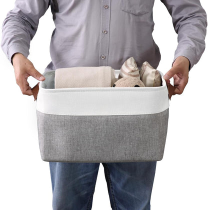 Large Fabric Storage Bins - Decorative Linen Closet Organizers for Shelves, 15 x 11 x 9.5 Inches (Grey & White, Set of 4)