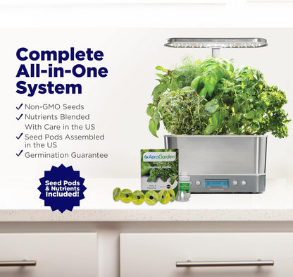 Harvest Elite Hydroponic Indoor Garden System with LED Grow Light and Seed Kit, Accommodates Up to 6 Pods, Stainless Steel Construction