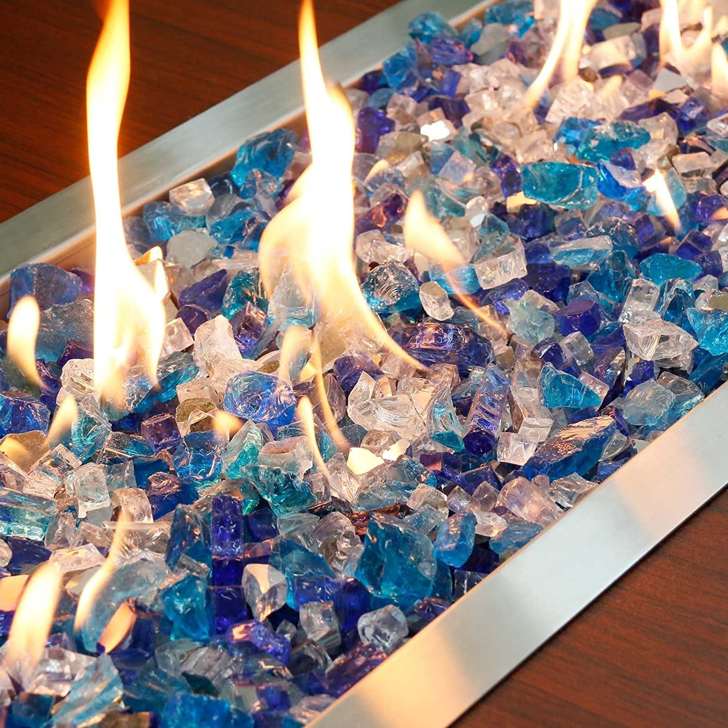 Bahama Blend Fire Glass - 20 Pounds of 1/2 Inch High Luster Reflective Tempered Glass for Fire Pits and Fireplaces, Suitable for Indoor and Outdoor Use
