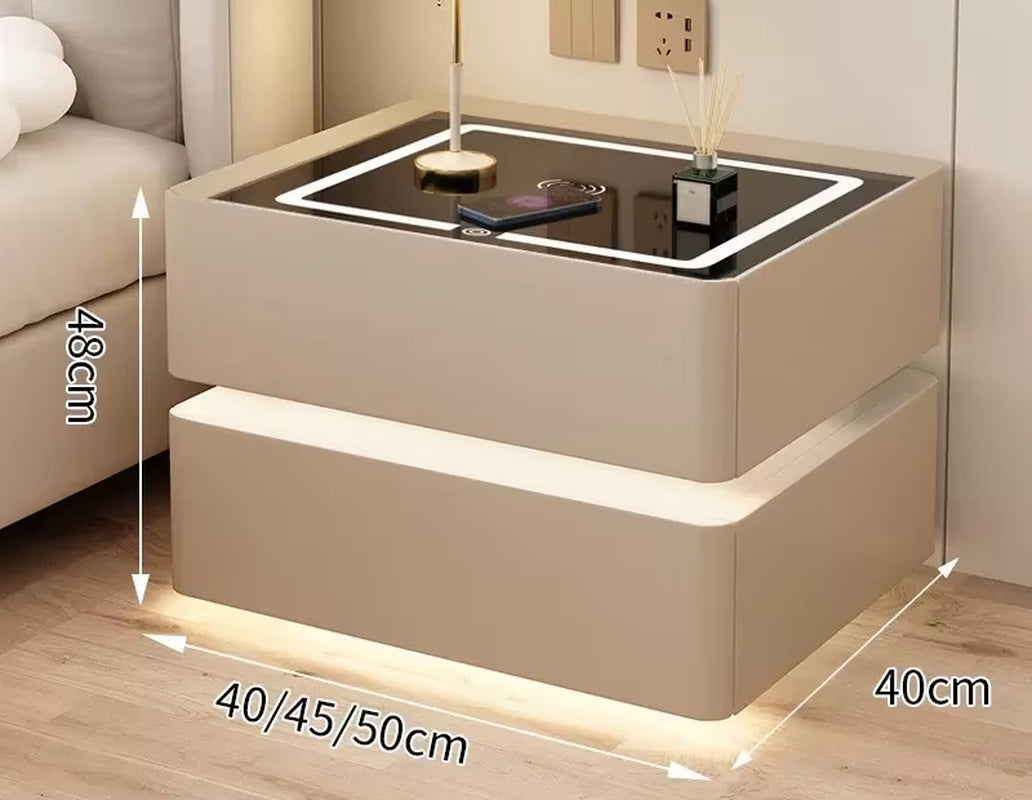 Smart Wooden Bedside Table with Wireless Charging