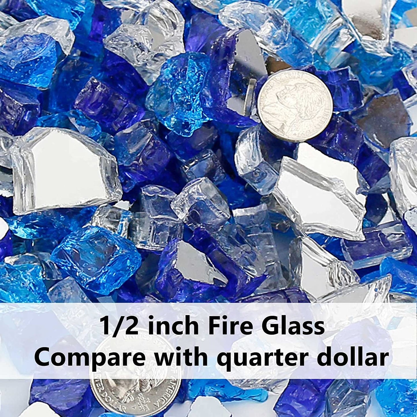 Bahama Blend Fire Glass - 20 Pounds of 1/2 Inch High Luster Reflective Tempered Glass for Fire Pits and Fireplaces, Suitable for Indoor and Outdoor Use