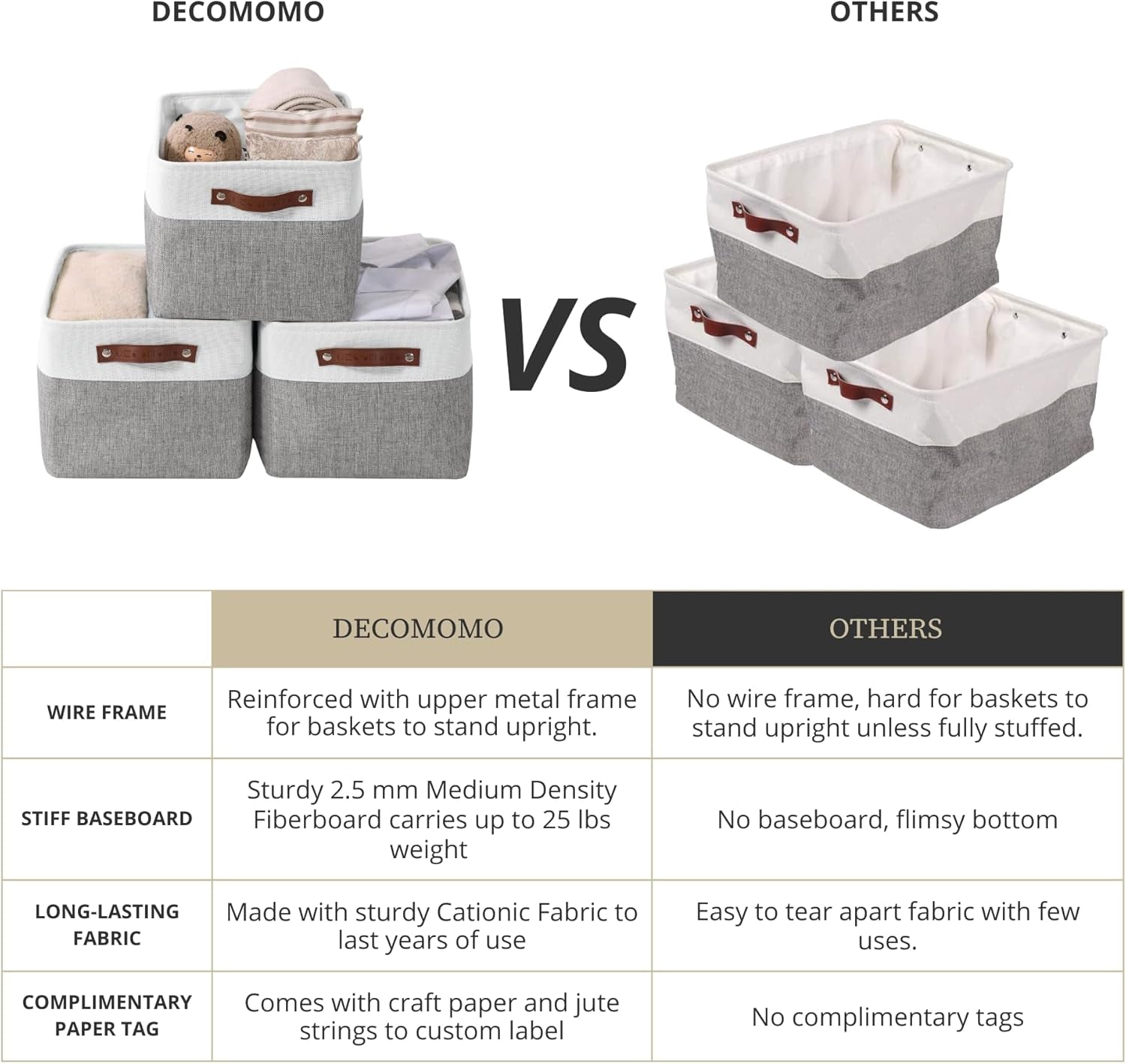 Large Fabric Storage Bins - Decorative Linen Closet Organizers for Shelves, 15 x 11 x 9.5 Inches (Grey & White, Set of 4)
