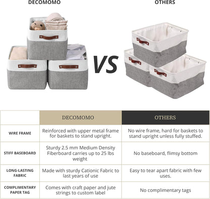 Large Fabric Storage Bins - Decorative Linen Closet Organizers for Shelves, 15 x 11 x 9.5 Inches (Grey & White, Set of 4)