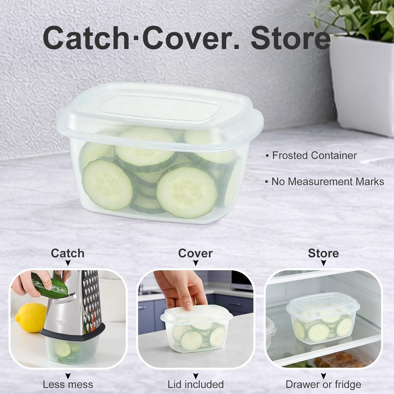 Handheld Box Grater with Container and Lid, 4-Sided Stainless Steel, Includes Wavy Julienne, Slicer, Coarse Shred, and Fine Zester, Non-Slip Base, Dishwasher Safe, 8 Inches