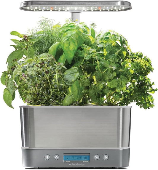Harvest Elite Hydroponic Indoor Garden System with LED Grow Light and Seed Kit, Accommodates Up to 6 Pods, Stainless Steel Construction
