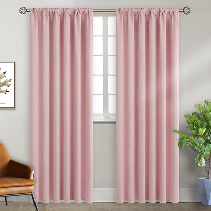 Rod Pocket and Back Tab Thermal Insulated Blackout Curtains for Bedroom and Living Room, 2 Panels (52 x 95 Inches, Pink)