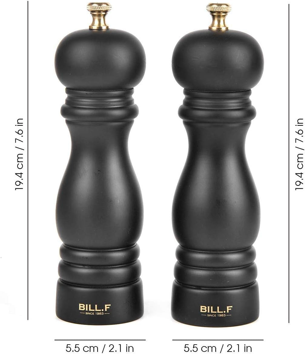 Wooden Salt and Pepper Grinder Set - Adjustable Ceramic Rotor, 7 Inch, Set of 2