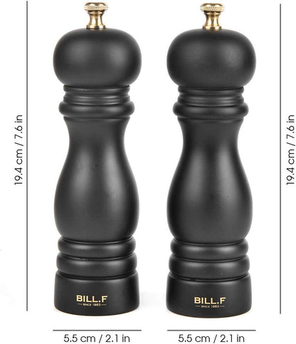 Wooden Salt and Pepper Grinder Set - Adjustable Ceramic Rotor, 7 Inch, Set of 2