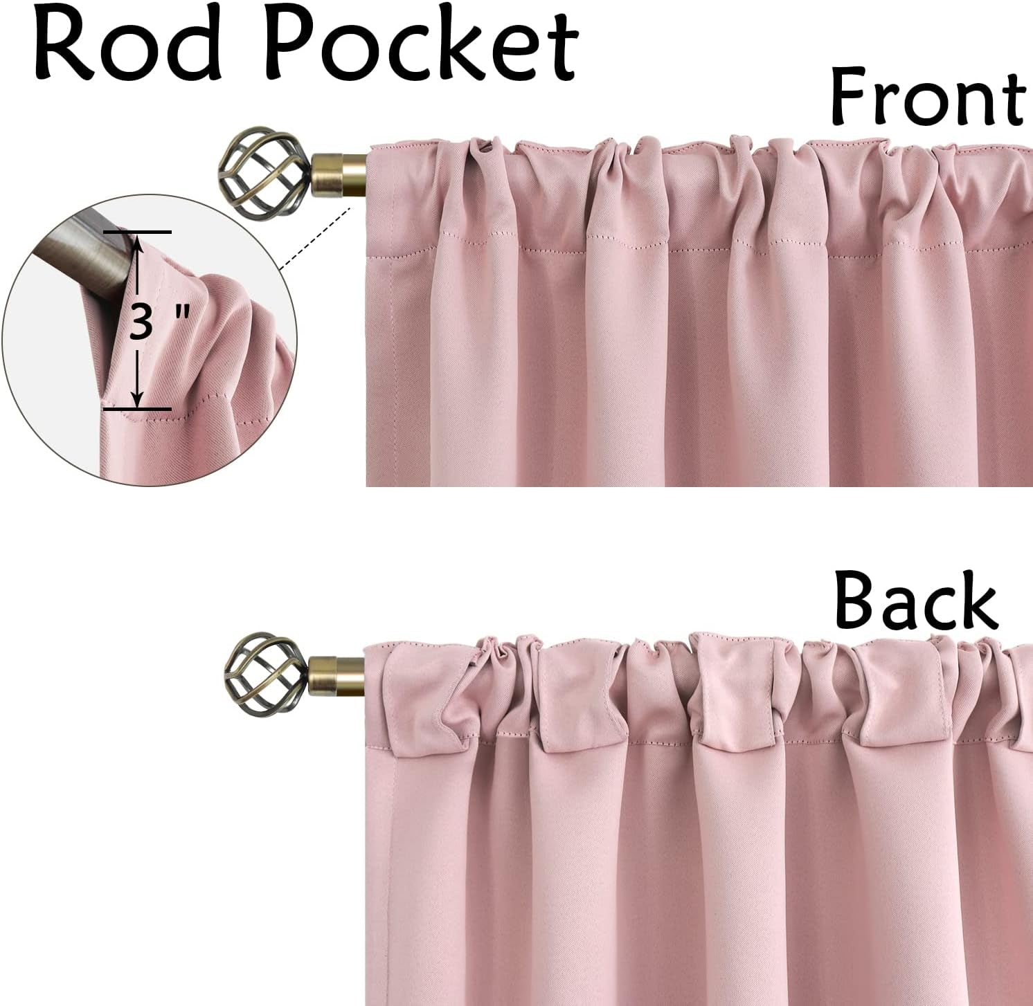 Rod Pocket and Back Tab Thermal Insulated Blackout Curtains for Bedroom and Living Room, 2 Panels (52 x 95 Inches, Pink)