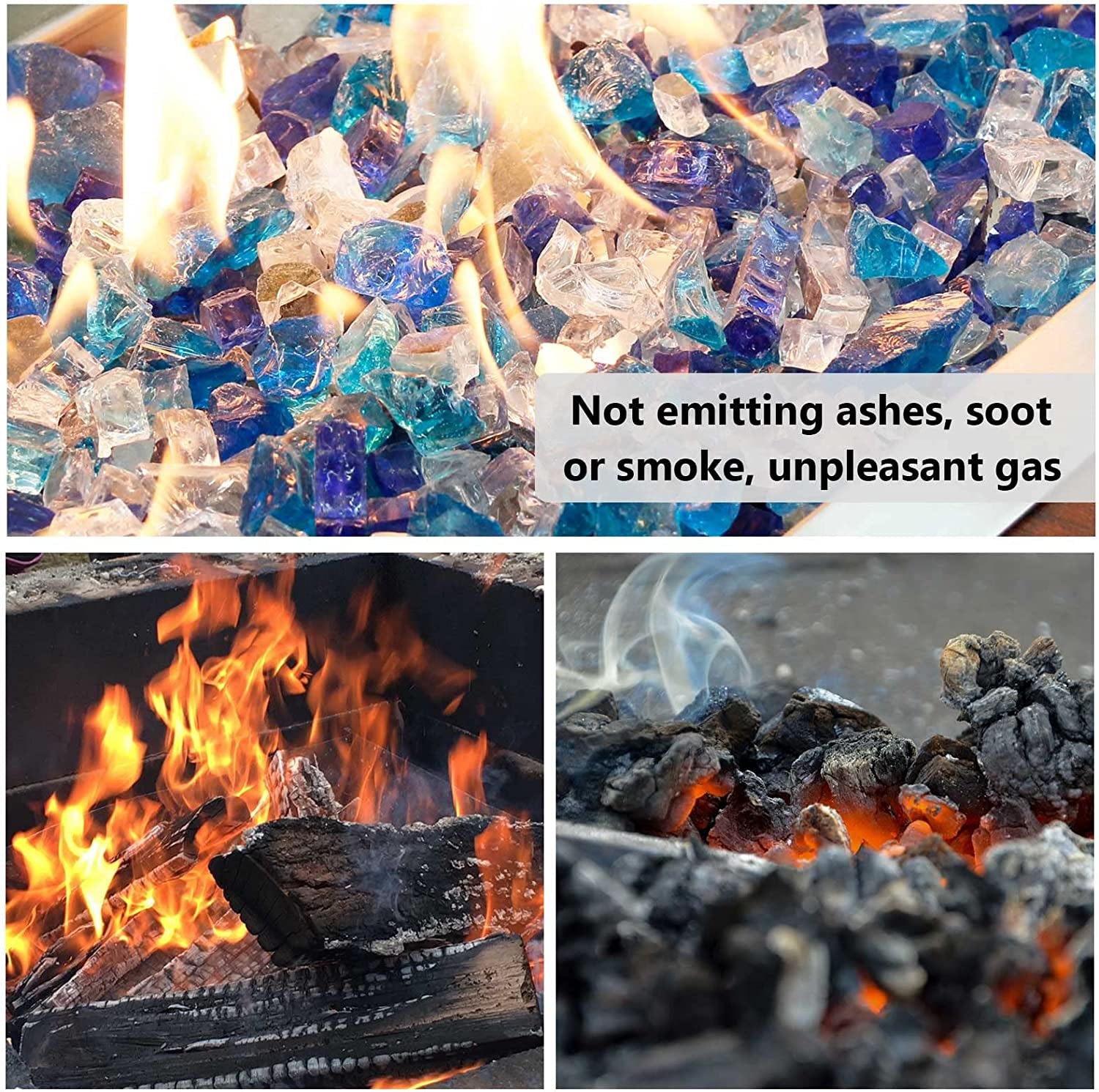 Bahama Blend Fire Glass - 20 Pounds of 1/2 Inch High Luster Reflective Tempered Glass for Fire Pits and Fireplaces, Suitable for Indoor and Outdoor Use