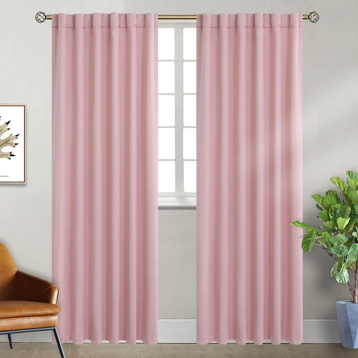 Rod Pocket and Back Tab Thermal Insulated Blackout Curtains for Bedroom and Living Room, 2 Panels (52 x 95 Inches, Pink)
