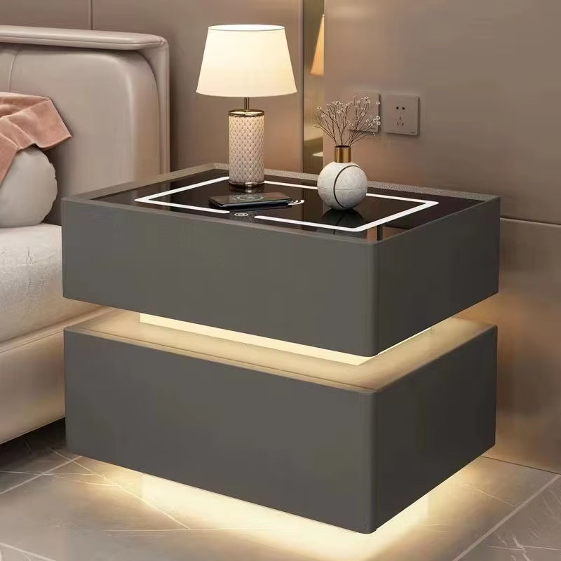 Smart Wooden Bedside Table with Wireless Charging