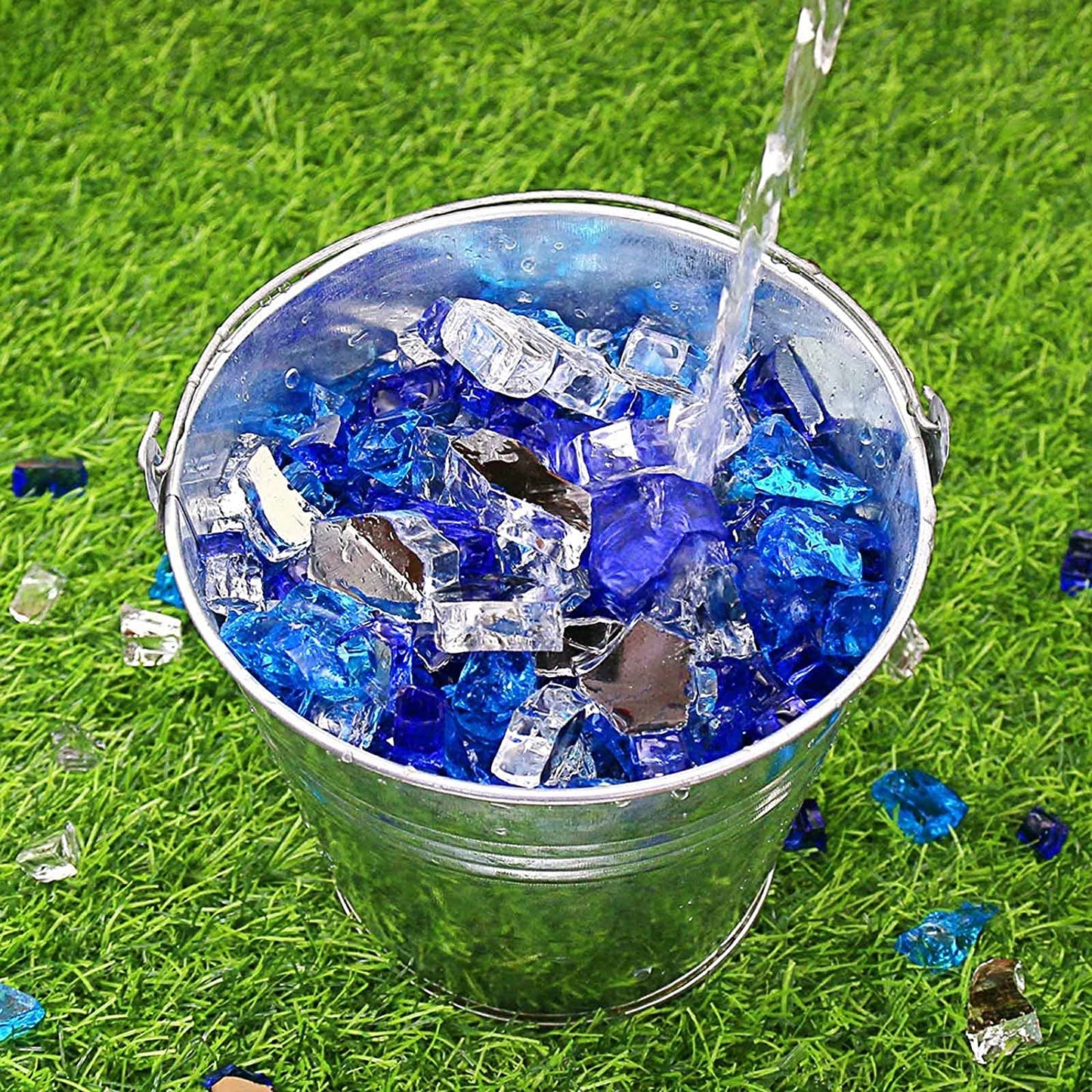 Bahama Blend Fire Glass - 20 Pounds of 1/2 Inch High Luster Reflective Tempered Glass for Fire Pits and Fireplaces, Suitable for Indoor and Outdoor Use
