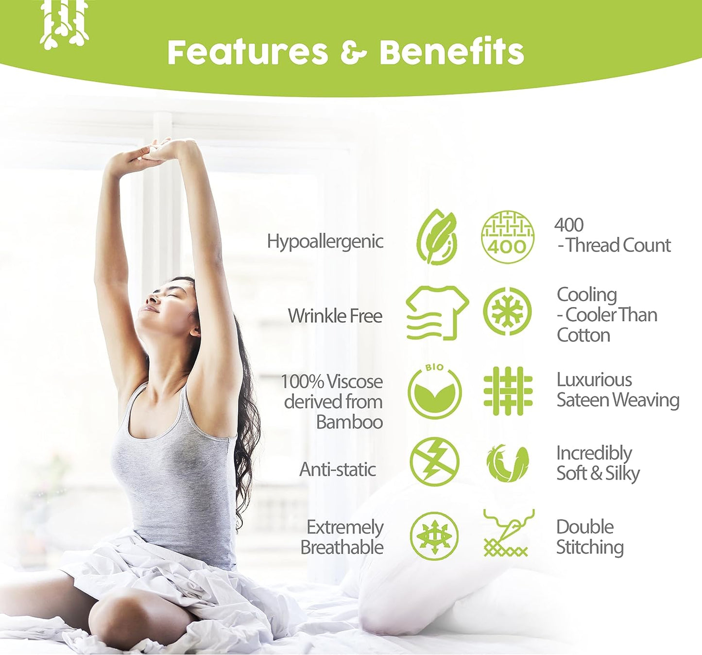 Luxury Twin Bamboo Viscose Sheet Set - 4 Pieces - Ultra Soft Cooling Fabric - Deep Pocket up to 16" - Includes 1 Flat Sheet, 1 Fitted Sheet, 2 Pillowcases (Stone Grey)