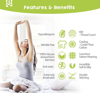 Luxury Twin Bamboo Viscose Sheet Set - 4 Pieces - Ultra Soft Cooling Fabric - Deep Pocket up to 16" - Includes 1 Flat Sheet, 1 Fitted Sheet, 2 Pillowcases (Stone Grey)