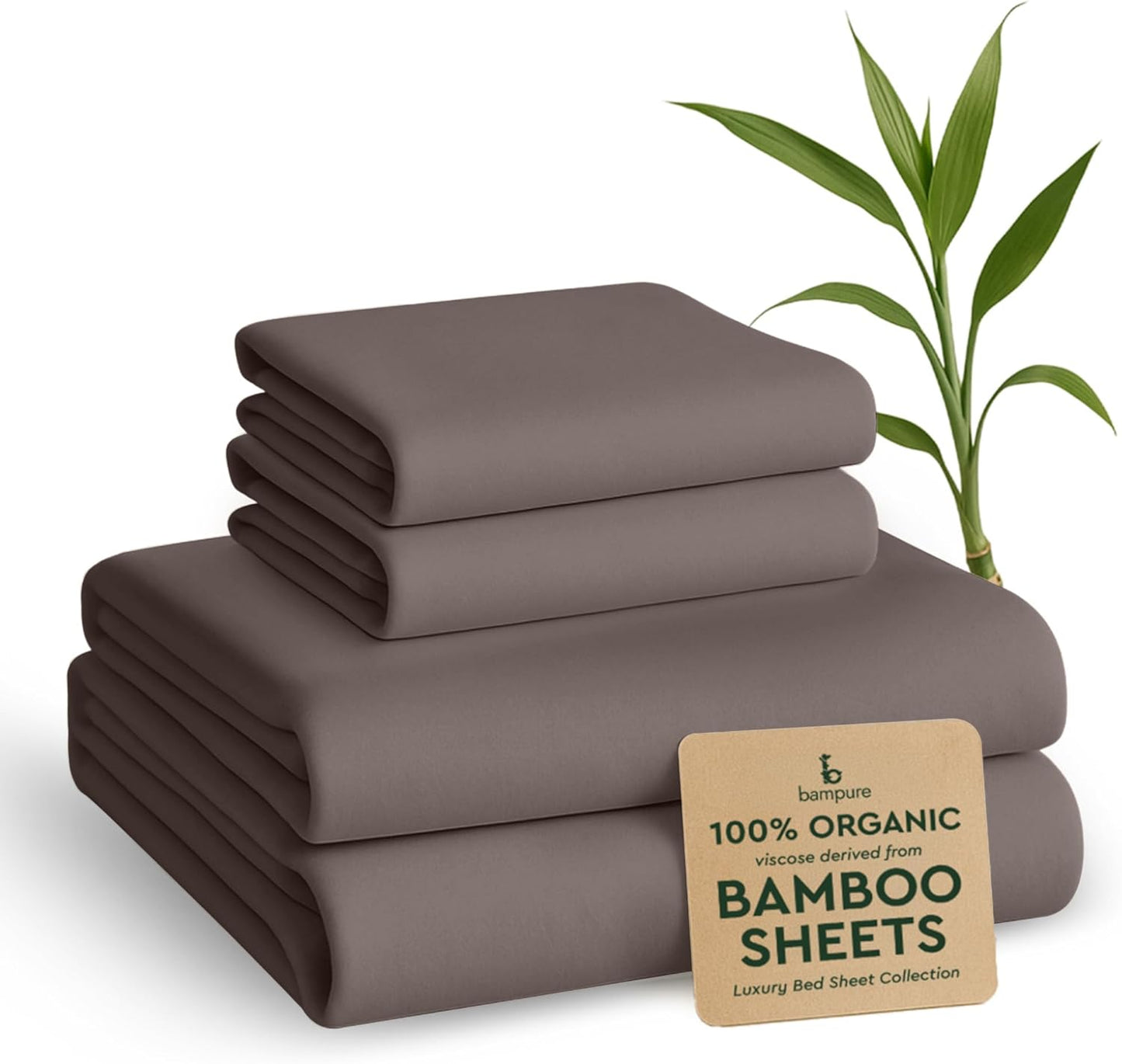 Luxury Twin Bamboo Viscose Sheet Set - 4 Pieces - Ultra Soft Cooling Fabric - Deep Pocket up to 16" - Includes 1 Flat Sheet, 1 Fitted Sheet, 2 Pillowcases (Stone Grey)