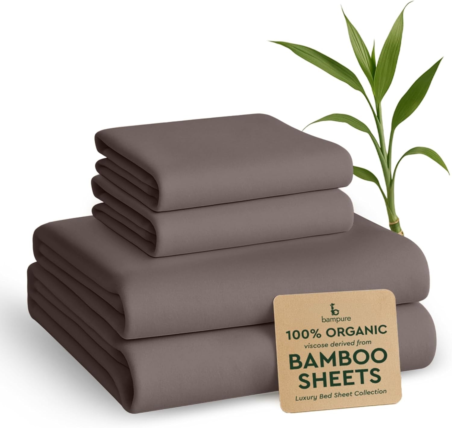 Luxury Twin Bamboo Viscose Sheet Set - 4 Pieces - Ultra Soft Cooling Fabric - Deep Pocket up to 16" - Includes 1 Flat Sheet, 1 Fitted Sheet, 2 Pillowcases (Stone Grey)