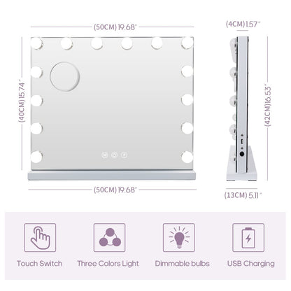 Professional Hollywood Vanity Mirror with Adjustable LED Lighting, Touch Screen Controls, and USB Charging Port