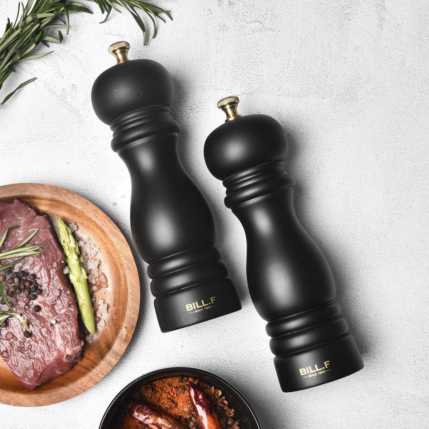 Wooden Salt and Pepper Grinder Set - Adjustable Ceramic Rotor, 7 Inch, Set of 2