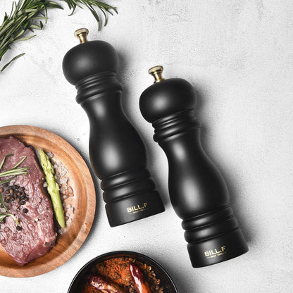 Wooden Salt and Pepper Grinder Set - Adjustable Ceramic Rotor, 7 Inch, Set of 2