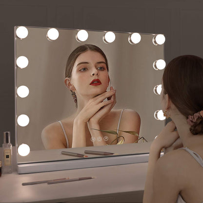 Professional Hollywood Vanity Mirror with Adjustable LED Lighting, Touch Screen Controls, and USB Charging Port