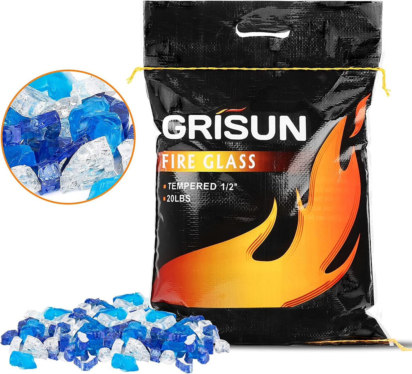 Bahama Blend Fire Glass - 20 Pounds of 1/2 Inch High Luster Reflective Tempered Glass for Fire Pits and Fireplaces, Suitable for Indoor and Outdoor Use