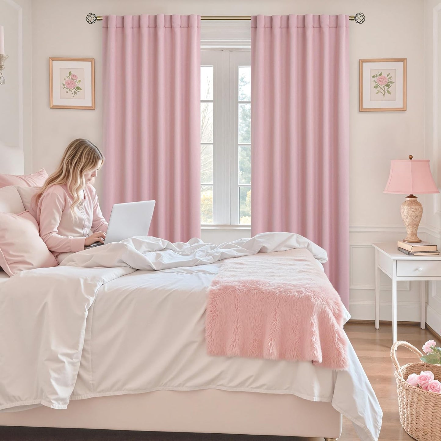 Rod Pocket and Back Tab Thermal Insulated Blackout Curtains for Bedroom and Living Room, 2 Panels (52 x 95 Inches, Pink)