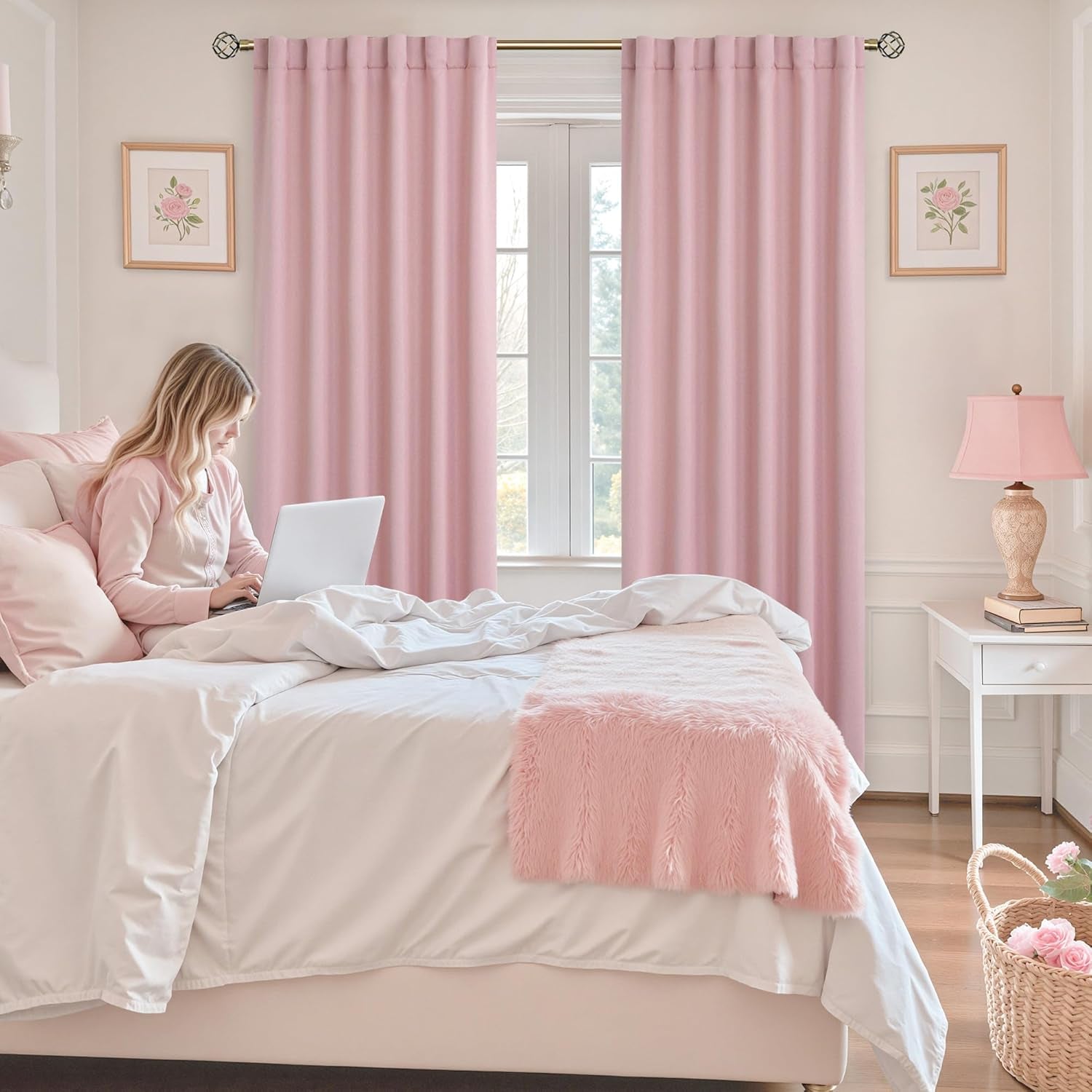 Rod Pocket and Back Tab Thermal Insulated Blackout Curtains for Bedroom and Living Room, 2 Panels (52 x 95 Inches, Pink)