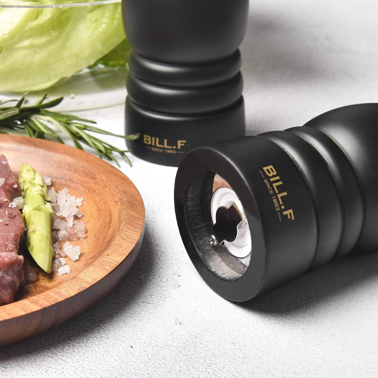 Wooden Salt and Pepper Grinder Set - Adjustable Ceramic Rotor, 7 Inch, Set of 2