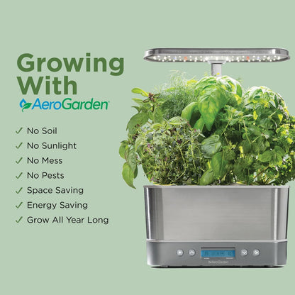 Harvest Elite Hydroponic Indoor Garden System with LED Grow Light and Seed Kit, Accommodates Up to 6 Pods, Stainless Steel Construction
