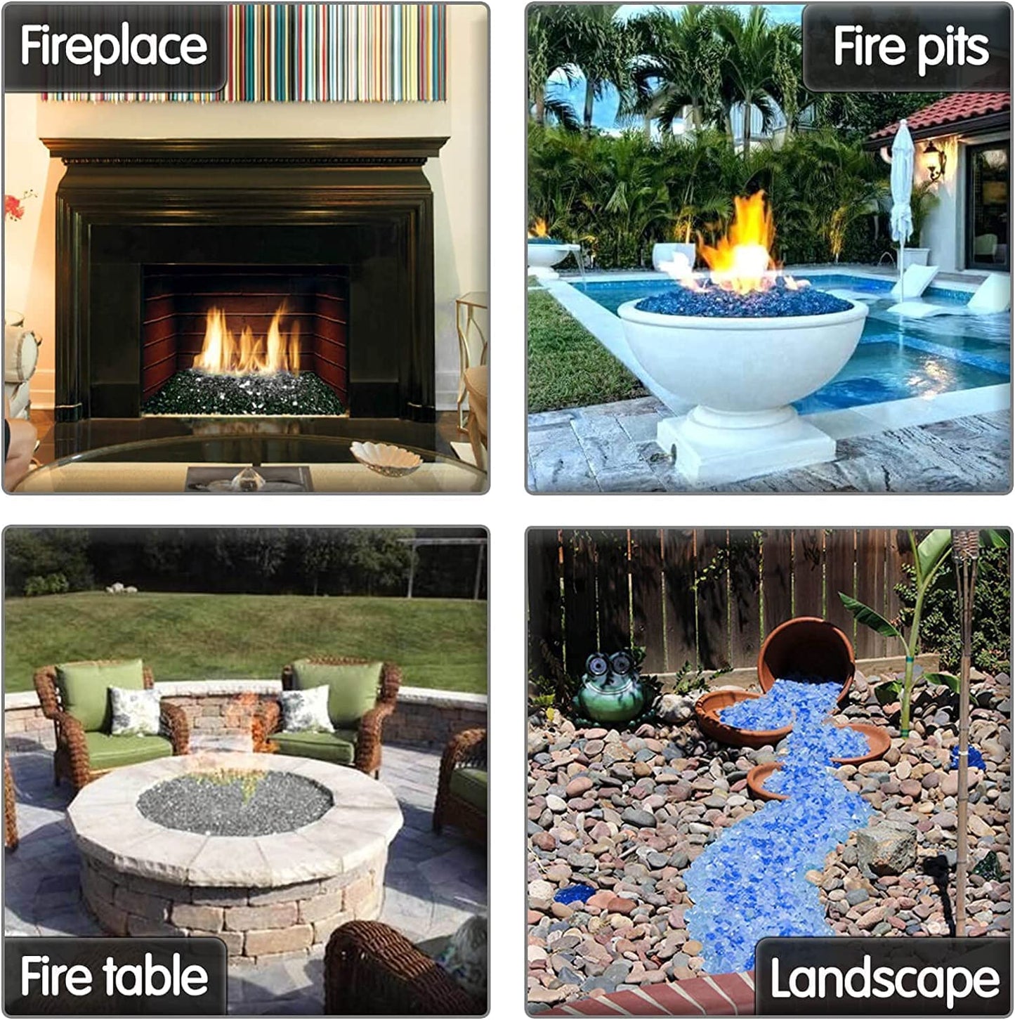 Bahama Blend Fire Glass - 20 Pounds of 1/2 Inch High Luster Reflective Tempered Glass for Fire Pits and Fireplaces, Suitable for Indoor and Outdoor Use