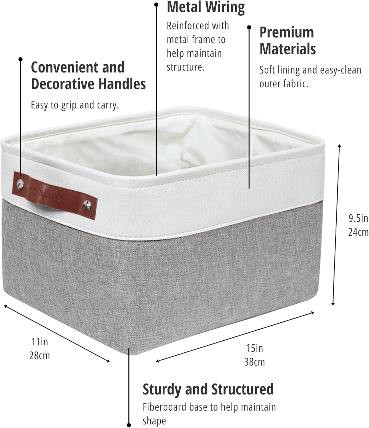 Large Fabric Storage Bins - Decorative Linen Closet Organizers for Shelves, 15 x 11 x 9.5 Inches (Grey & White, Set of 4)