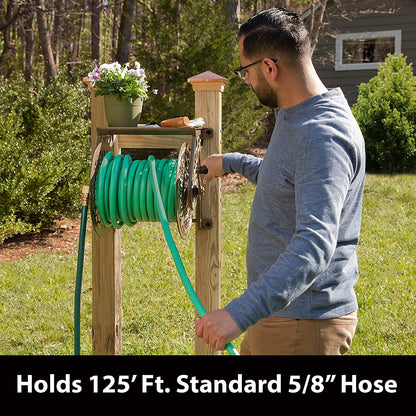 Decorative Cast Aluminum Wall-Mounted Garden Hose Reel - Bronze Finish, Accommodates 125 Feet of 5/8-Inch Hose