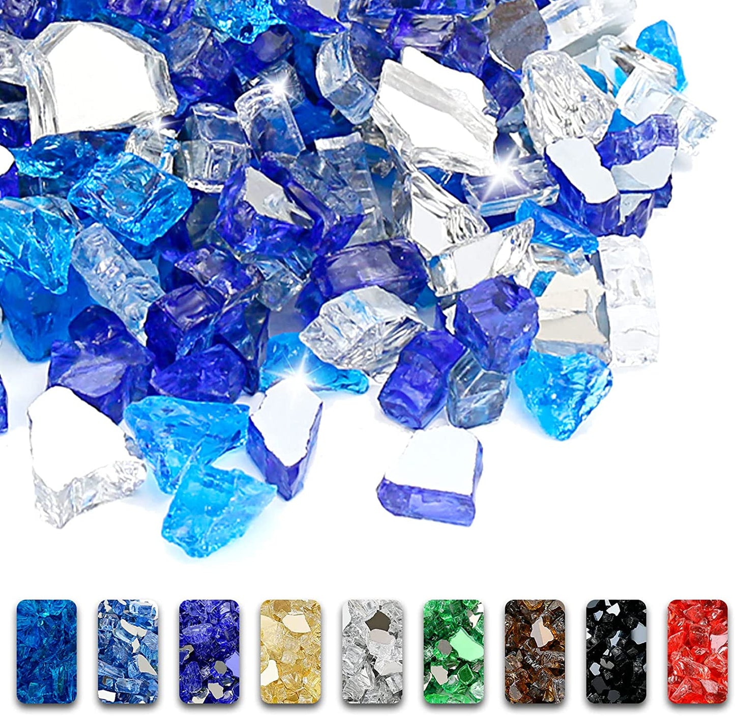 Bahama Blend Fire Glass - 20 Pounds of 1/2 Inch High Luster Reflective Tempered Glass for Fire Pits and Fireplaces, Suitable for Indoor and Outdoor Use