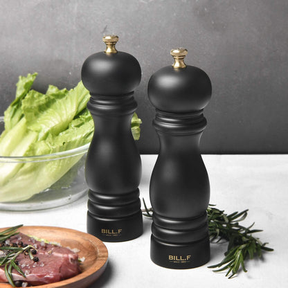Wooden Salt and Pepper Grinder Set - Adjustable Ceramic Rotor, 7 Inch, Set of 2