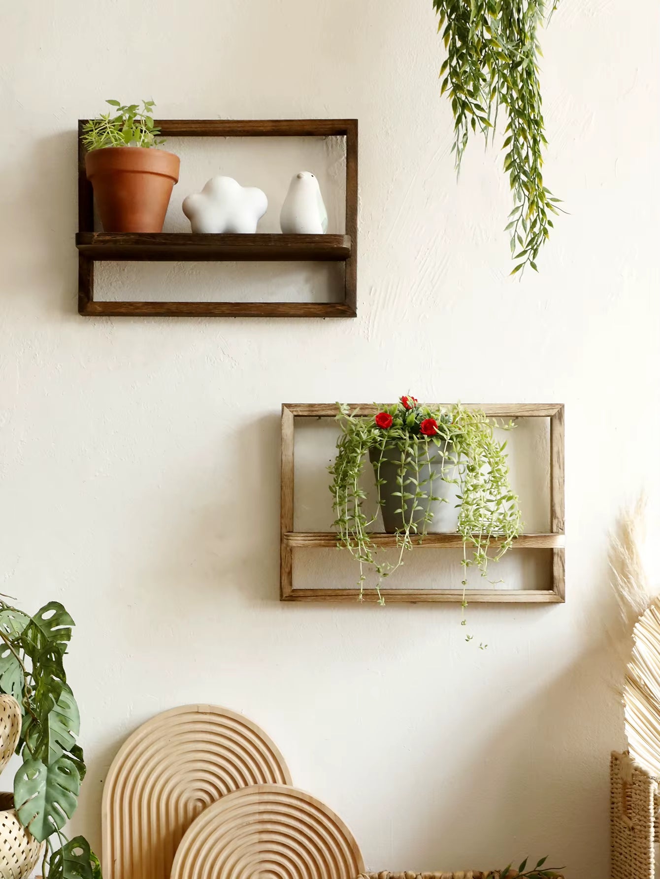 Rustic Wooden Floating Wall Shelves