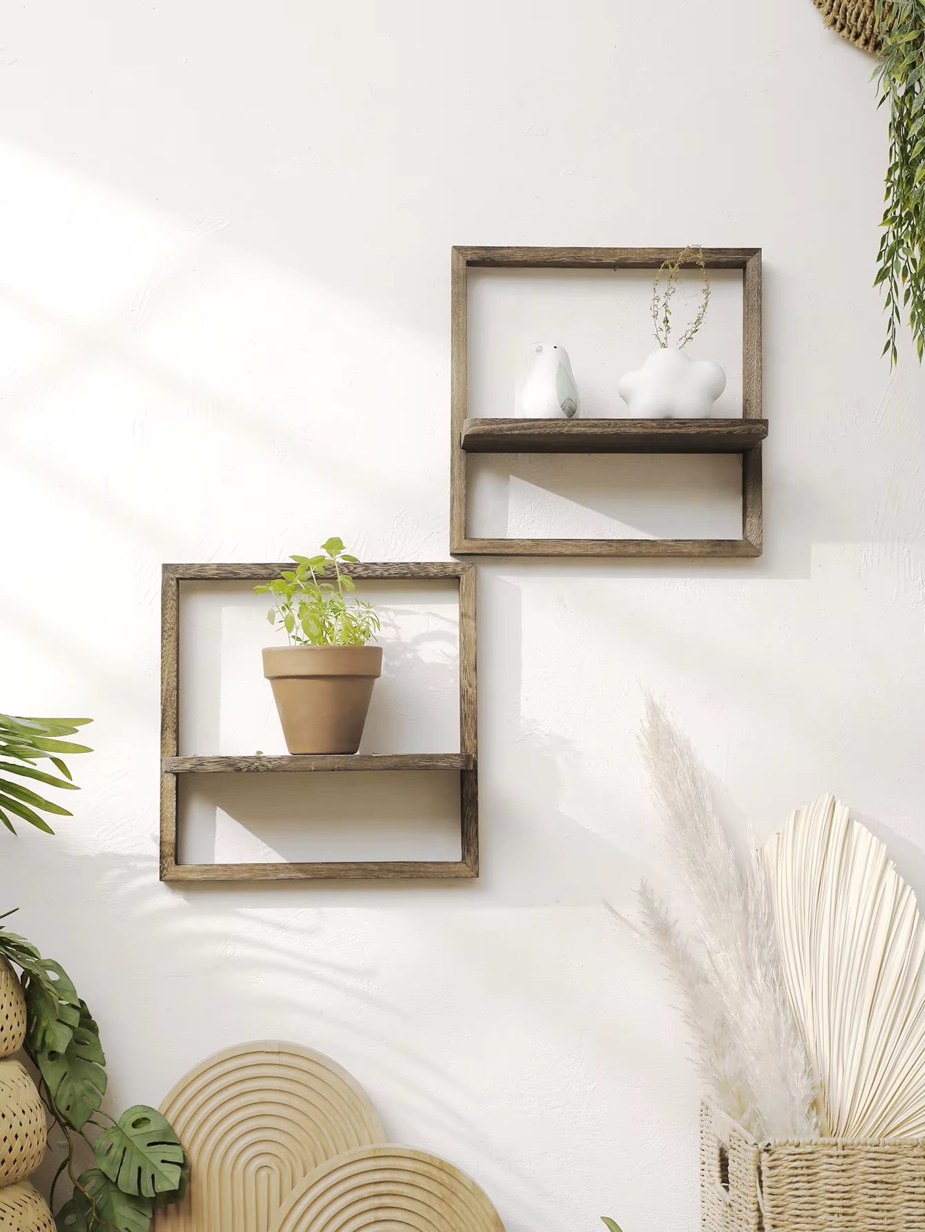 Rustic Wooden Floating Wall Shelves