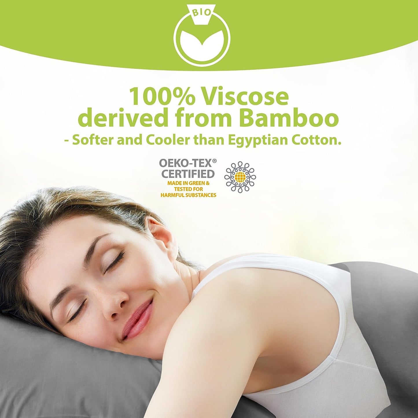 Luxury Twin Bamboo Viscose Sheet Set - 4 Pieces - Ultra Soft Cooling Fabric - Deep Pocket up to 16" - Includes 1 Flat Sheet, 1 Fitted Sheet, 2 Pillowcases (Stone Grey)