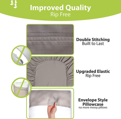 Luxury Twin Bamboo Viscose Sheet Set - 4 Pieces - Ultra Soft Cooling Fabric - Deep Pocket up to 16" - Includes 1 Flat Sheet, 1 Fitted Sheet, 2 Pillowcases (Stone Grey)
